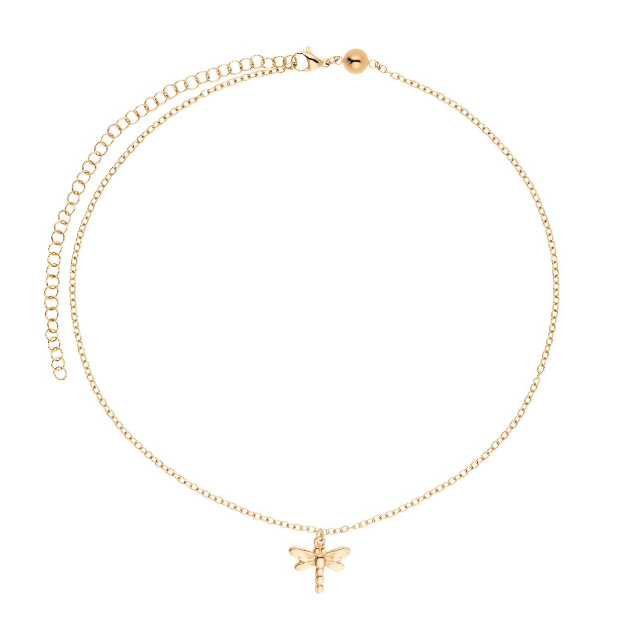 Gold-colored necklace with delicate dragonfly pendant