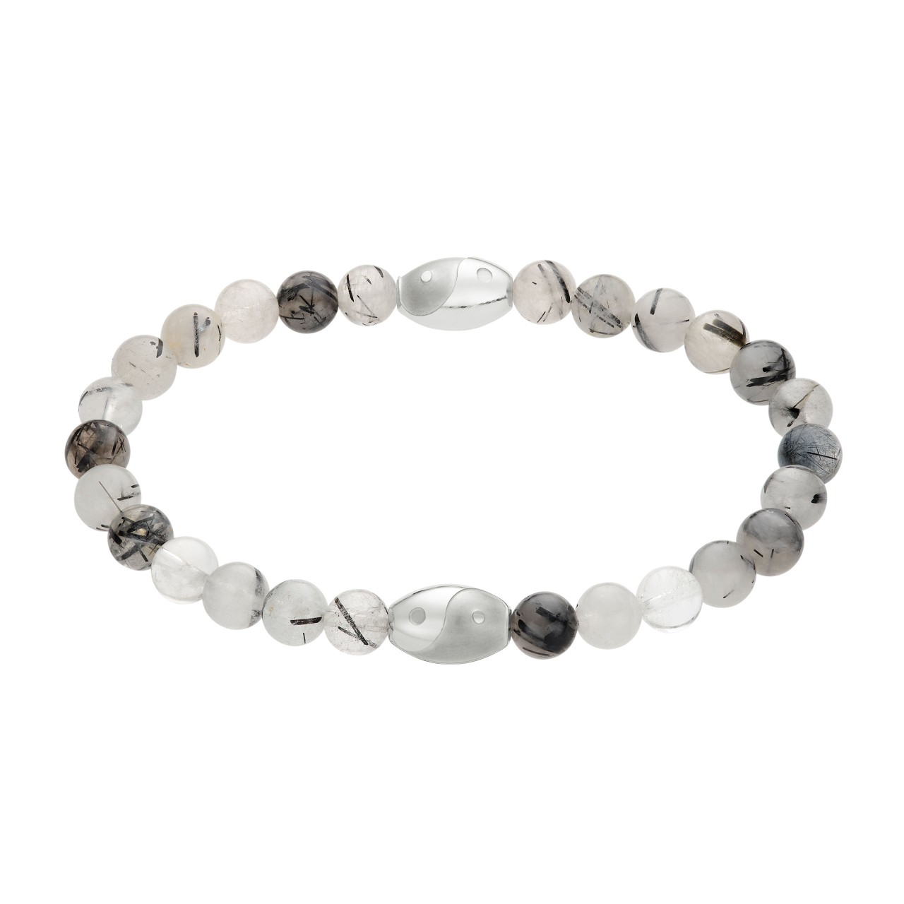 Rutilated quartz gemstone bracelet with yin-yang symbol