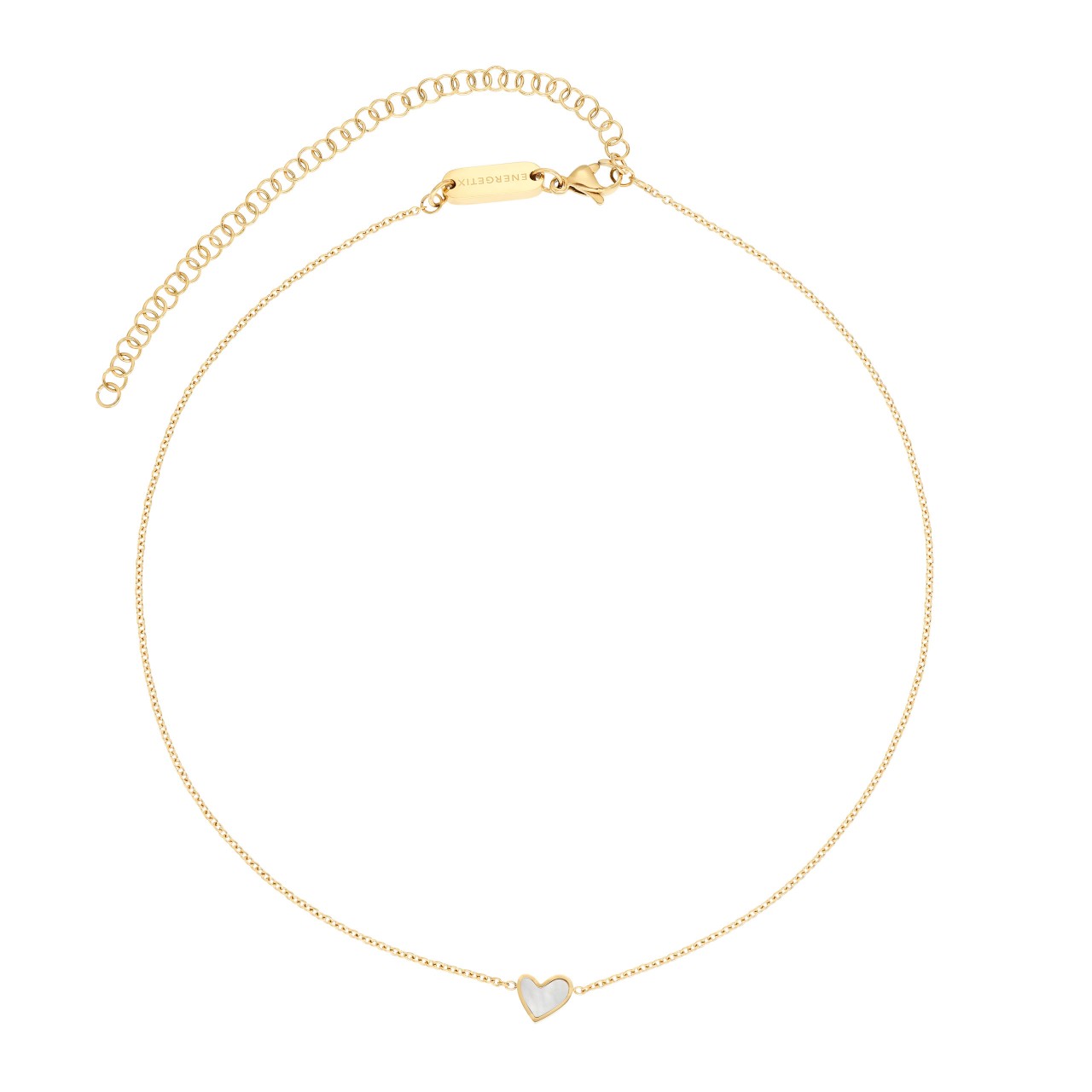 Gold-coloured necklace with mother-of-pearl decorated heart pendant