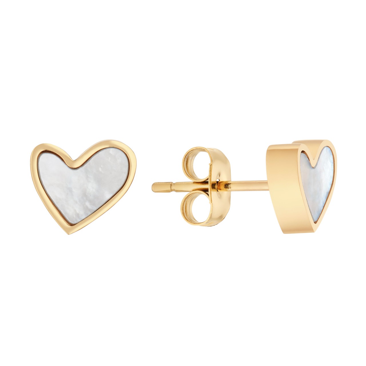 Cute heart stud earrings with mother-of-pearl