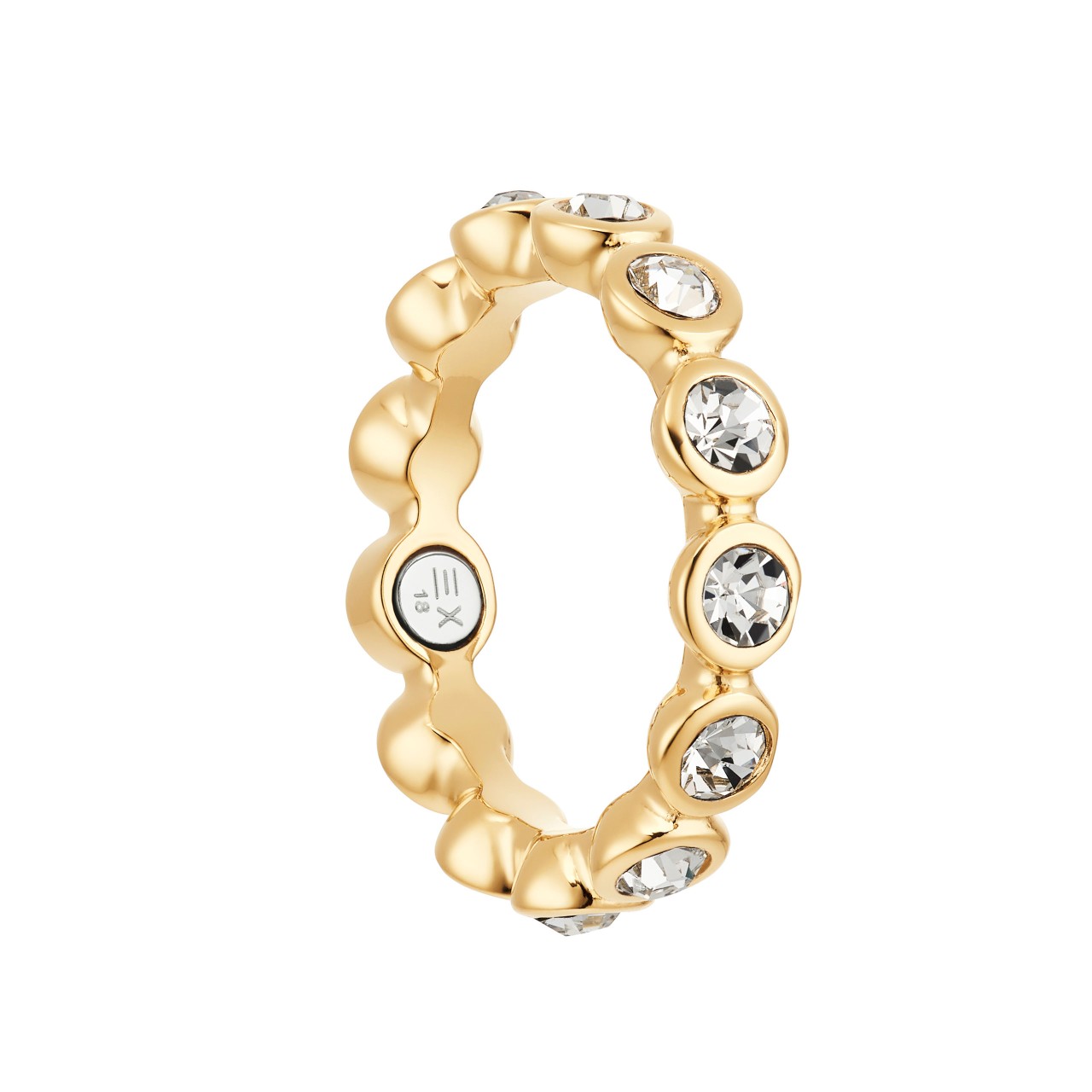 Gold-coloured tennis-style ring with sparkling crystals