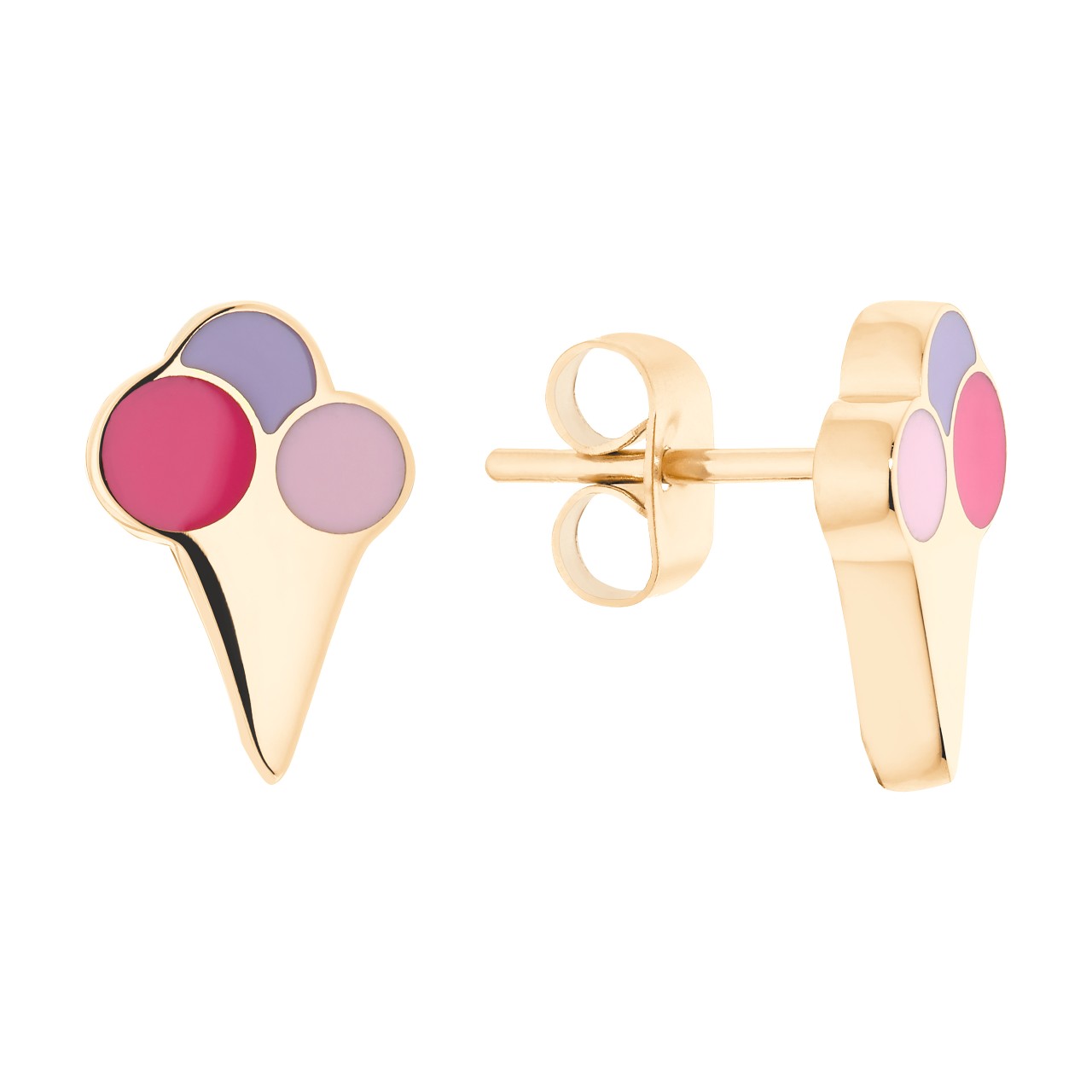 Cute gold-coloured stud earrings in ice cream cone shape