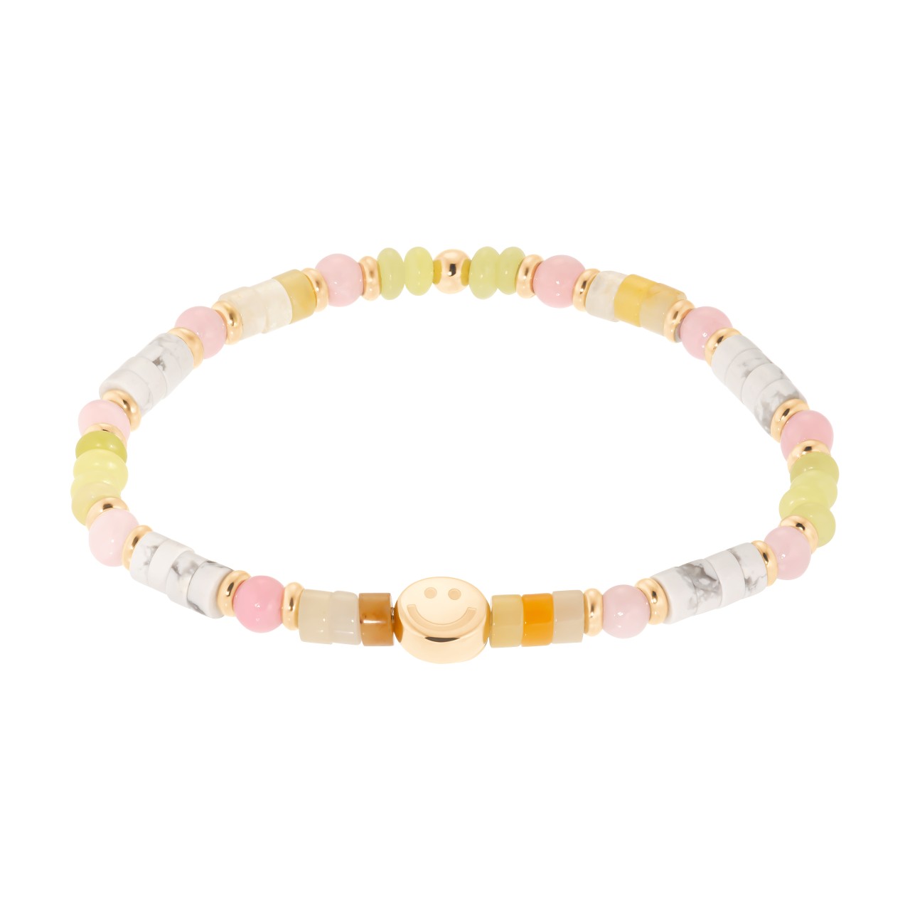 Gemstone bracelet with gold-coloured smiley face