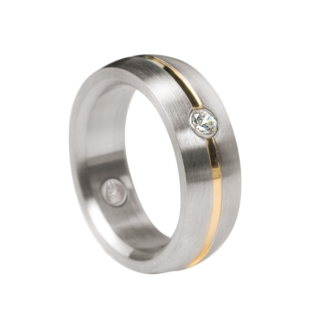 Stainless-steel ring in a modern bi-colour design with zirconia stone