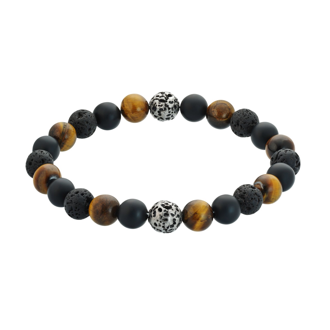 Striking gemstone bracelet with lava, onyx and tiger's eye
