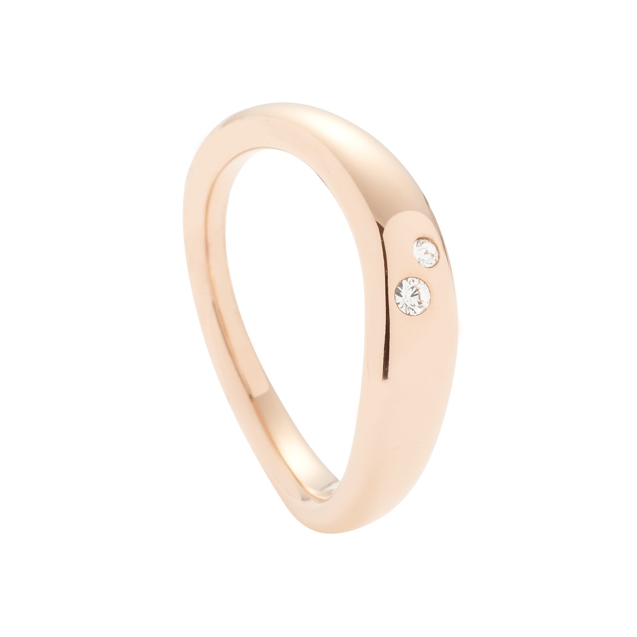 Curved rose-coloured ring with crystals
