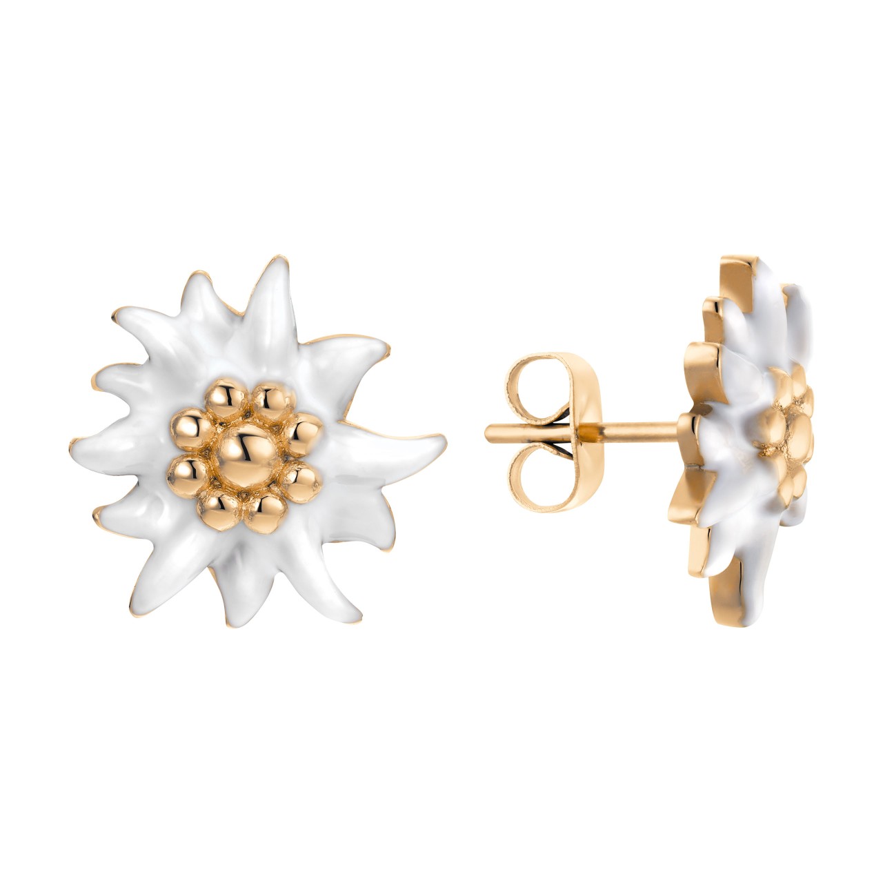 Gold-coloured stud earrings with flower motif