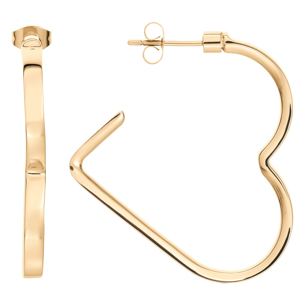 Gold-coloured hoop earrings in a modern heart shape