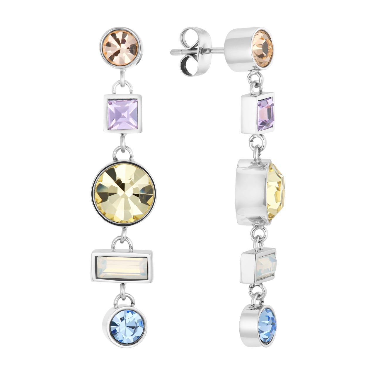 Modern earrings with pastel-coloured crystals