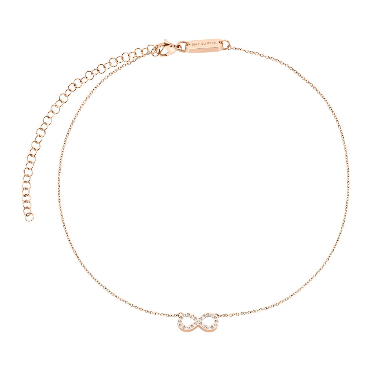 Rose-coloured mother-of-pearl necklace with infinity symbol