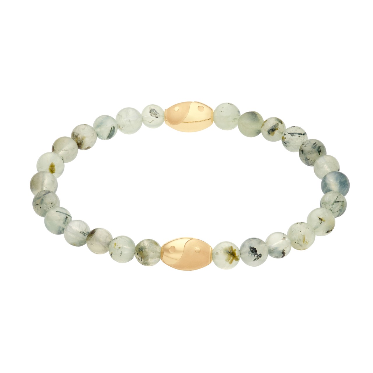 Prehnite gemstone bracelet with yin-yang symbol